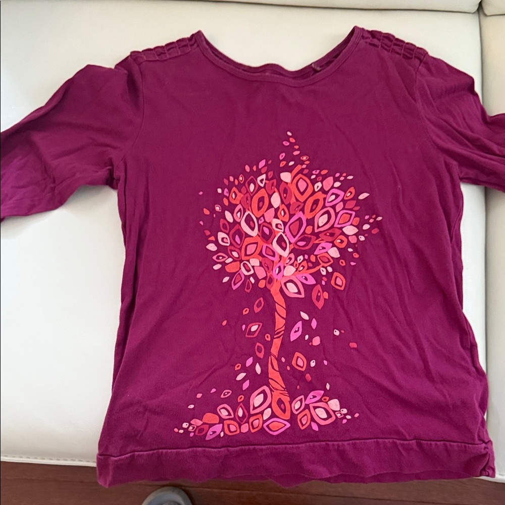 L.L. Bean Kids' Magenta Tree Design Long Sleeve Shirt